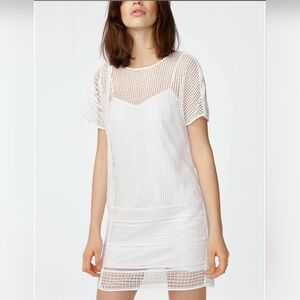 Armani Exchange  Women's Dress White Sheer Lace Tee Dress NWT Slip Lined Size S